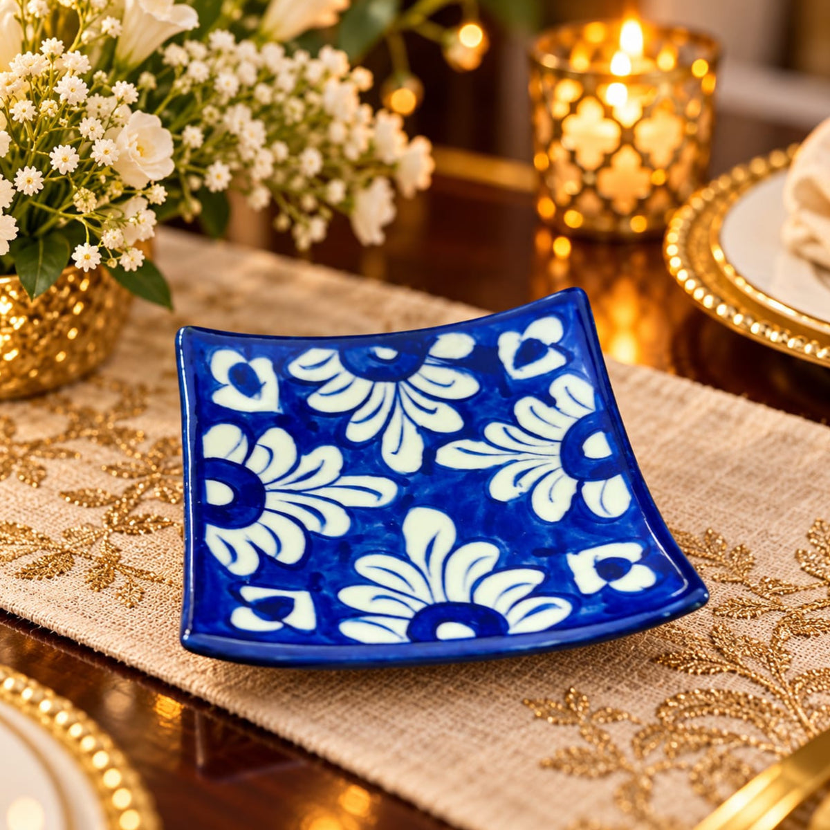 Cobalt Blue Floral Ceramic Coaster 0946